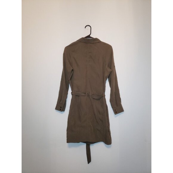 Banana Republic Womens Petite 4 Dress Green Long Sleeve Waist Tie Pocket Utility - Picture 2 of 6